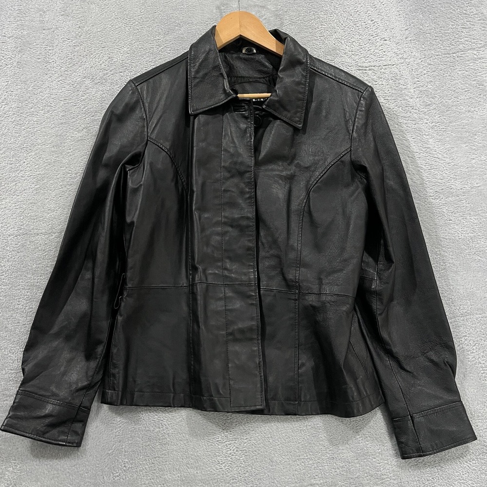 Elements Leather Jacket Womens‎ Small Black Full Zip Moto Goth Grunge Retro